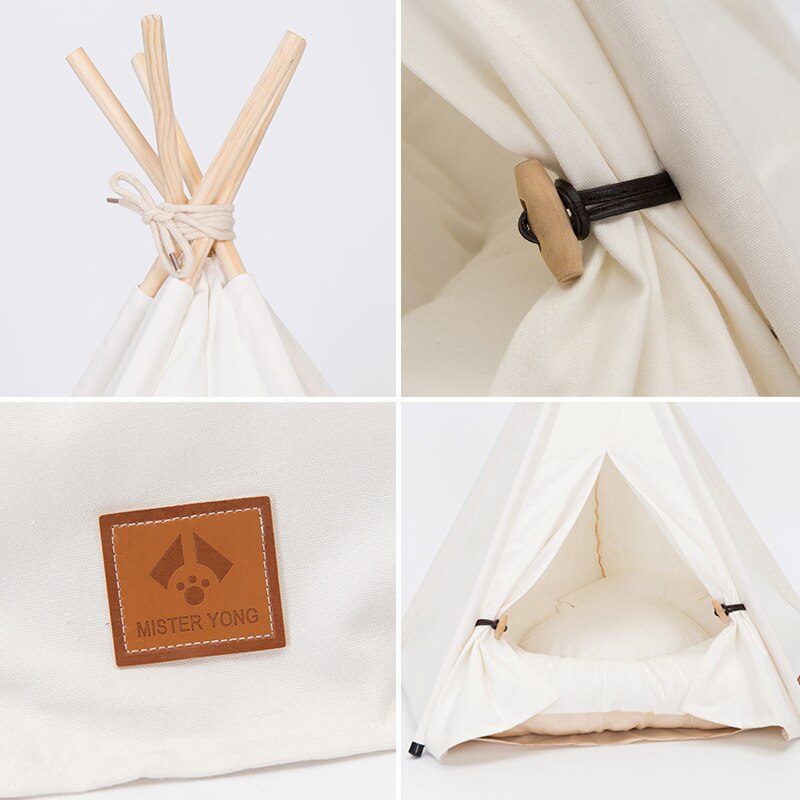 Pet Tent House Cat & Dog Bed – Portable Teepee with Thick Cushion | 6 Colors
