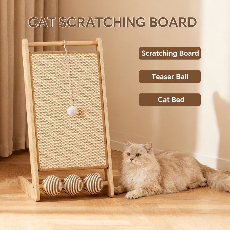 Large Vertical Sisal Cat Scratcher Wall with Teaser Balls
