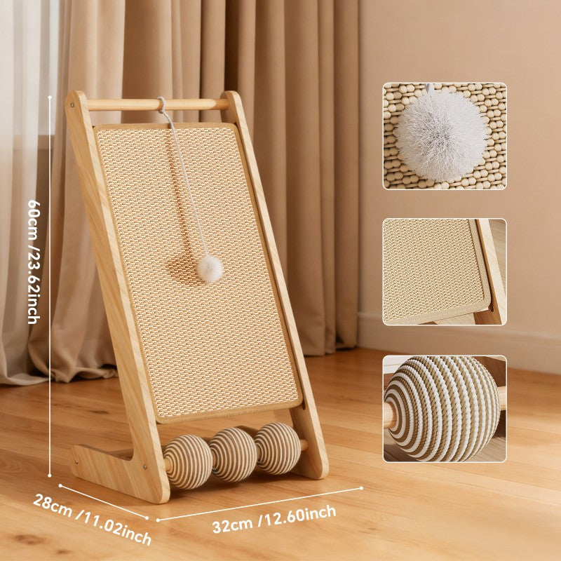 Large Vertical Sisal Cat Scratcher Wall with Teaser Balls